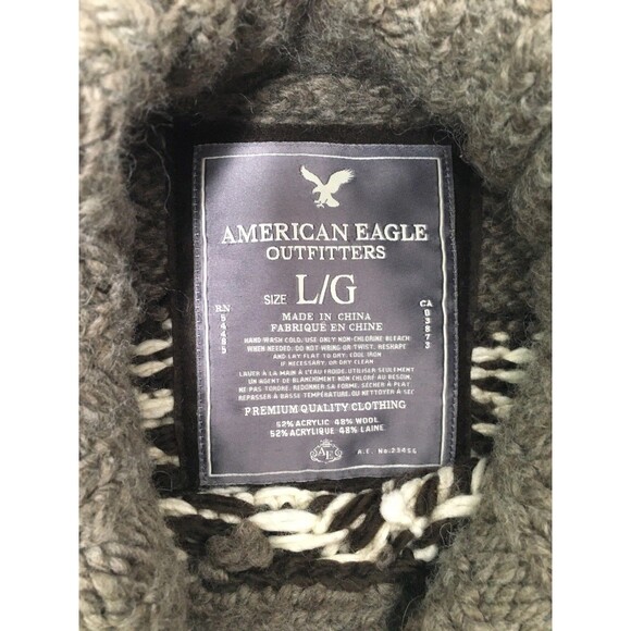 American Eagle Sweater Chowichan Style Chunky Knit Wool Cowl Shawl Collar Mens L - Picture 5 of 11